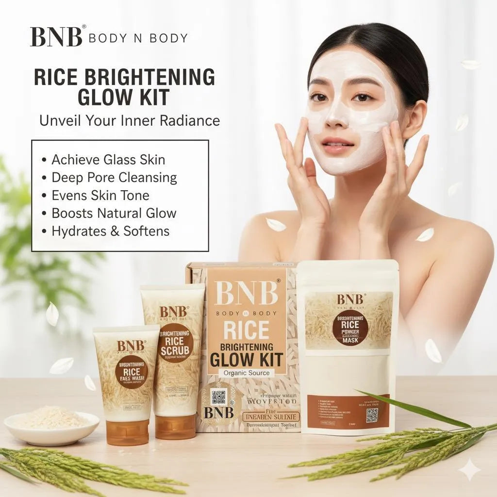 BNB Rice Brightening Glow Kit – Organic Rice Face Wash, Rice Scrub & Rice Powder Mask for Radiant & Even Skin Tone